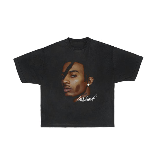 Image: A black graphic tee showcasing a striking design inspired by Playboi Carti.